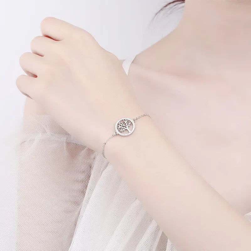 Tree of Life Sterling Silver Bracelet for Women | Minimalist Hollow Leaf 925 Sterling Silver Jewelry Gift